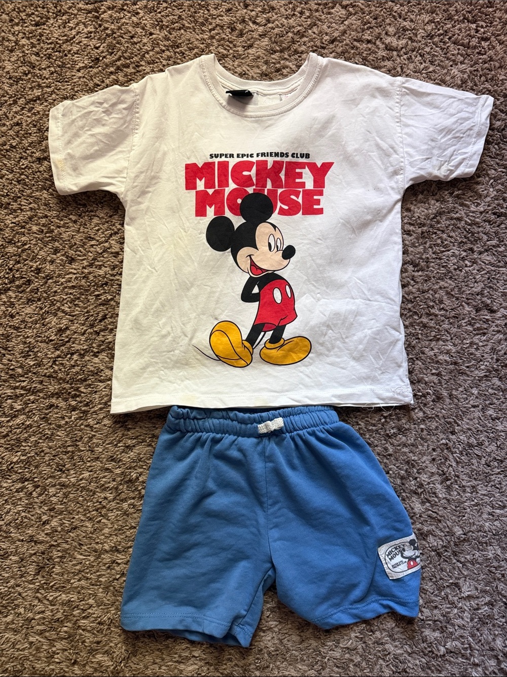 Zara Disney Mickey Mouse White T-Shirt & Blue Shorts Pajama Set